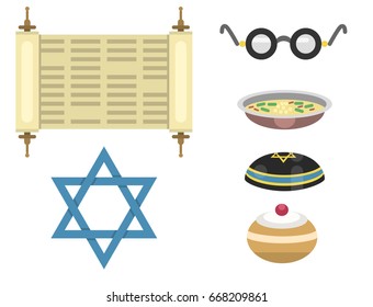 Judaism church traditional symbols isolated hanukkah religious synagogue passover hebrew jew vector illustration.