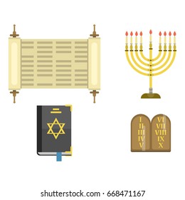 Judaism church traditional symbols isolated hanukkah religious synagogue passover hebrew jew vector illustration.