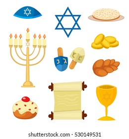 Judaism church traditional symbols jewish hanukkah set.