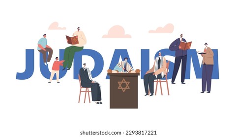 Judaism Conceptual Poster with Followers Of The Jewish Religion. Characters Follow Hebrew Bible, And Practice Traditions