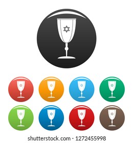 Judaism cup icons set 9 color vector isolated on white for any design
