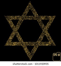 Judaism david, jewish, israel star. Seal of Solomon icon. Vector illustration. Gold concept
