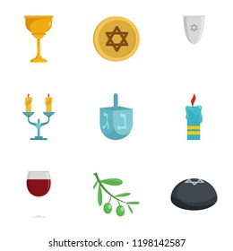 Judaism icon set. Flat set of 9 judaism vector icons for web design