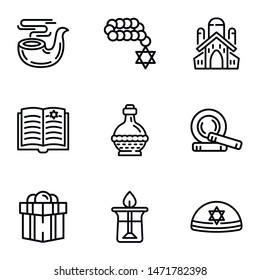 Judaism icon set. Outline set of 9 judaism vector icons for web design isolated on white background
