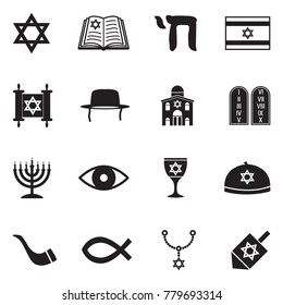 Judaism Icons. Black Flat Design. Vector Illustration.  svg