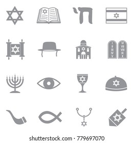 Judaism Icons. Gray Flat Design. Vector Illustration. 