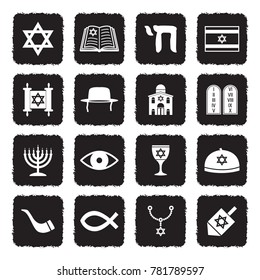 Judaism Icons. Grunge Black Flat Design. Vector Illustration. 