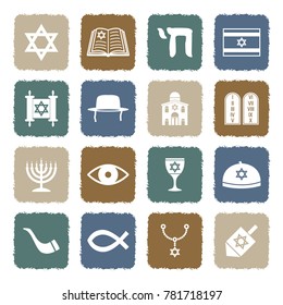 Judaism Icons. Grunge Color Flat Design. Vector Illustration. 