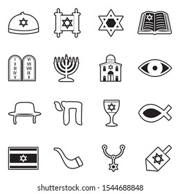 Judaism Icons. Line With Fill Design. Vector Illustration.