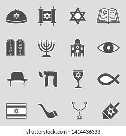 Judaism Icons. Sticker Design. Vector Illustration.