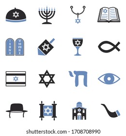 Judaism Icons. Two Tone Flat Design. Vector Illustration.