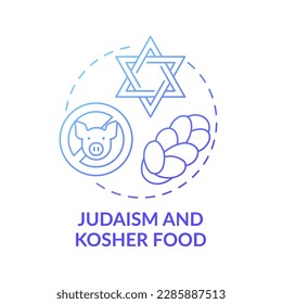 Judaism and kosher food blue gradient concept icon. Restrictions in meals. No pork meat. Religious traditions idea thin line illustration. Vector isolated outline RGB color drawing