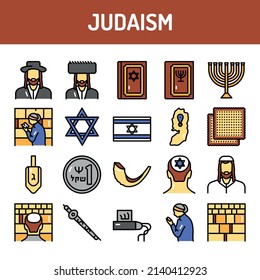 Judaism line icons set. Isolated vector element. Outline pictograms for web page, mobile app, promo. Editable stroke.