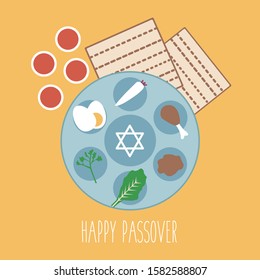 Judaism religion with matzo, wine glass, egg, bitter art & horseradish isolated. flat design happy Passover lel seder kosher plate food greeting card & traditional set icons and symbols cartoon vector