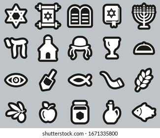 Judaism Religion & Religious Items Icons White On Black Sticker Set Big