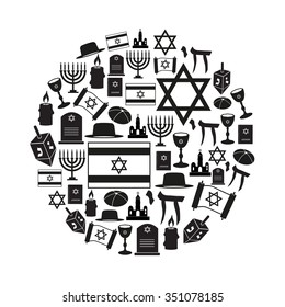 judaism religion symbols vector set of icons in circle eps10