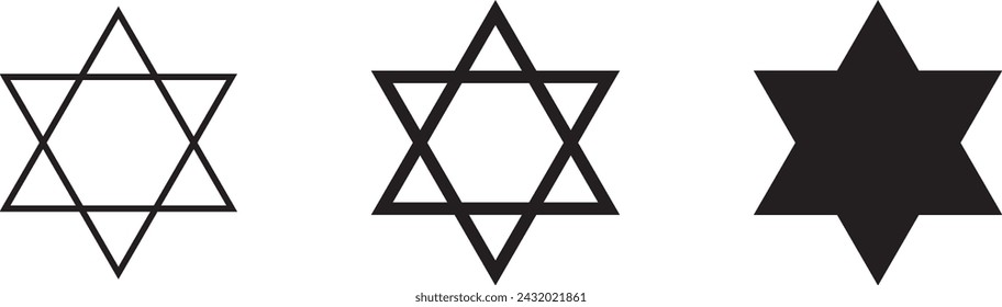 Judaism Sign, Icon. Six pointed stars collection. Vector Illustration