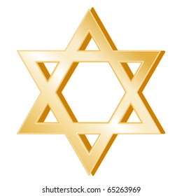 Judaism Symbol.  Golden Star of David, icon of the Jewish faith, isolated on a white background. EPS8 compatible.