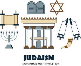 Judaism. Vector concept of Judaism symbols.