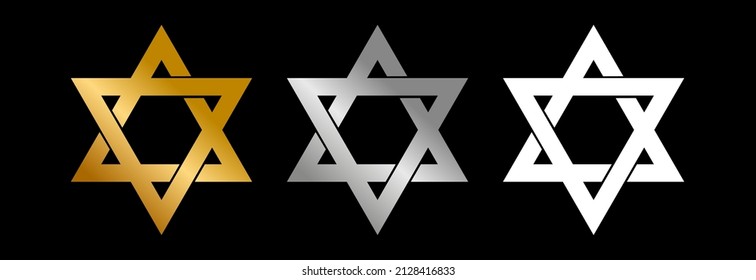 Judaism vector icon in gold silver and white colors.