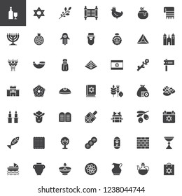 Judaism vector icons set, modern solid symbol collection, filled style pictogram pack. Signs, logo illustration. Set includes icons as  Magen david star, Hebrew olives, Jewish Torah, Hanukkah menorah