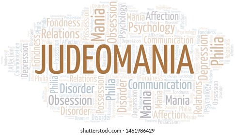 Judeomania word cloud. Type of mania, made with text only.