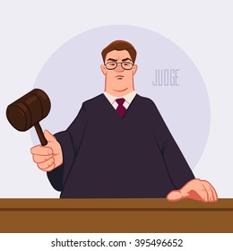 judge accuses, cartoon vector illustration, character, man, judge man in courthouse at tribunal with gavel, civil and criminal cases public trial, law and justice 
