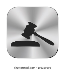 judge or auction hammer icon - vector metal button