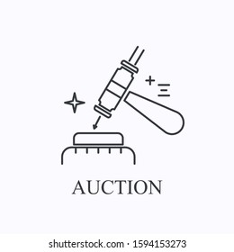 Judge or auction hammer thin line icon. Justice concept. Outline vector illustration