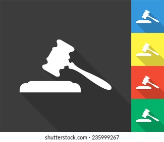 judge or auction icon - gray and colored (blue, yellow, red, green) vector illustration with long shadow