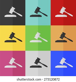 Judge or auction vector icon - colored set. Flat design
