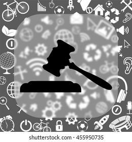 judge or auction vector icon - matte glass button on background consisting of different icons