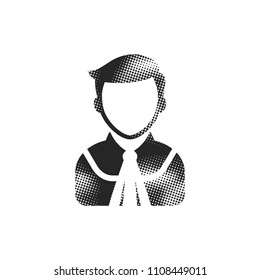 Judge avatar icon in halftone style. Black and white monochrome vector illustration.