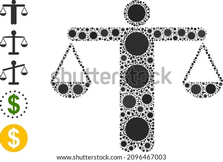 Judge balance mosaic icon. Vector collage composed of randomized Covid-2019 parts. Covid collage judge balance icon, and more icons. Judge balance mosaic for epidemic images.