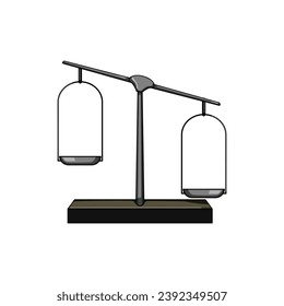 judge balance scale cartoon. legal court, brass lawyer, im finance judge balance scale sign. isolated symbol vector illustration