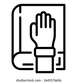Icono del libro de jueces. Icono de vector del libro de jueces de esquema para diseño web aislado en fondo blanco