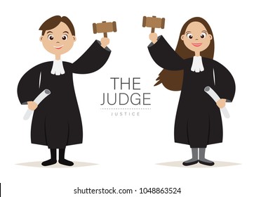 The Judge Cartoon Character design with Hold the hammer for Judge and Justice,Law day Concept,vector,illustration.