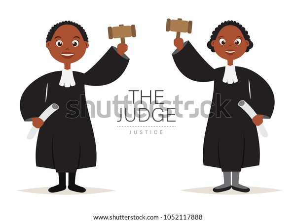 Judge Cartoon Dark Skinned People Styleholding Stock Vector (royalty 