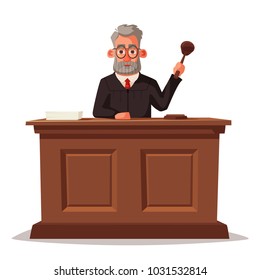 Judge character with hammer. Cartoon vector illustration