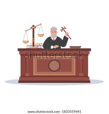 Judge character with hammer cartoon vector illustration