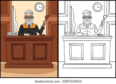 Judge Coloring Page Colored Illustration
