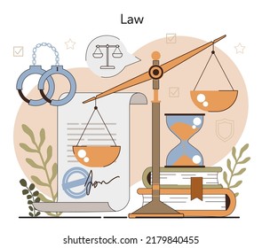 Judge concept. Court worker stand for justice and law. Judge in traditional black robe hearing a case and sentencing. Judgement and punishment idea. Flat vector illustration