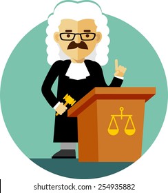 Judge concept in a wig and gown with a gavel 
