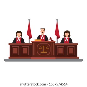 judge in courtroom, judical cort flat illustration vector