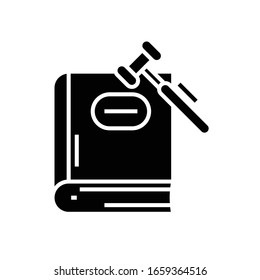 Icono negro de decisión del juez, ilustración conceptual, símbolo plano vectorial, signo de glifo.