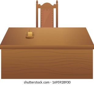 Judge desk, hammer and chair
