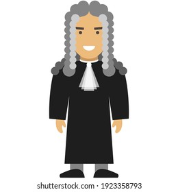 Judge flat vector icon. Man lawyer or prosecutor law representative in robe isolated on white background. People profession illustration