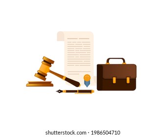 Judge gavel arrest warrant and suitcase vector illustration on white background