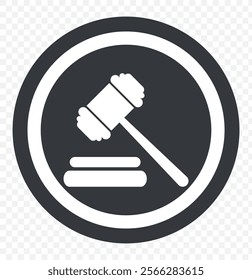 Judge gavel or auction hammer icon. Black icon isolated on white background. Judge hammer silhouette. Simple icon. Web site page and mobile app design vector element. eps 10.