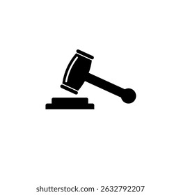 Judge Gavel, Auction Hammer, Judgement Mallet Solid Flat Vector Icon Isolated on White Background.